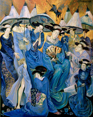 The painting -Blue Japanese women- (1999) by Annael (Anelia Pavlova), artist