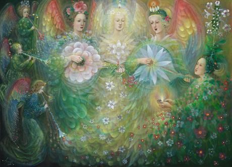 The painting -Te Deum in Green- (2020) by Annael (Anelia Pavlova), artist, after the (classical) music of Lalande