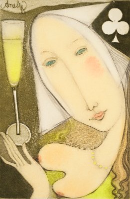 The wine label -Queen of Clubs (Peter Lehmann Semillon)- by Annael (Anelia Pavlova), artist, 1995