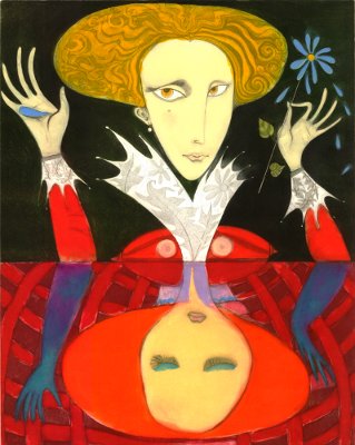 The wine label -Queen of Clubs (Peter Lehmann Shiraz and Grenache)- by Annael (Anelia Pavlova), artist, 1997