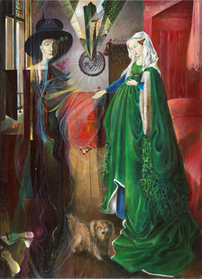 The painting -Mysteries of the future (after Van Eyck)- (2000-2003) by Annael (Anelia Pavlova), artist, after the (classical) music of Messiaen