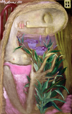 The painting -Girl with purple flowers- (2001) by Annael (Anelia Pavlova), artist