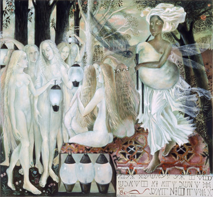 The painting -The virgins and the lamps II- (2001) by Annael (Anelia Pavlova), artist, after the (classical) music of Grieg