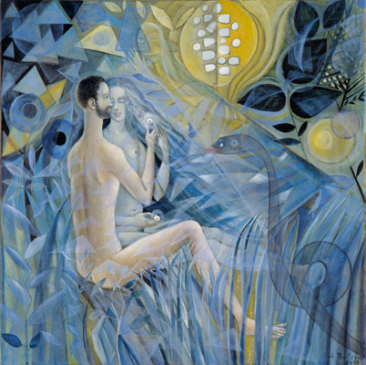 The painting -Adam and Eve in the crystal garden- (2003) by Annael (Anelia Pavlova), artist, after the (classical) music of Weinberg