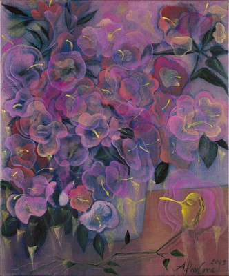 The painting -Pink azaleas- (2004) by Annael (Anelia Pavlova), artist, after the (classical) music of Hindemith
