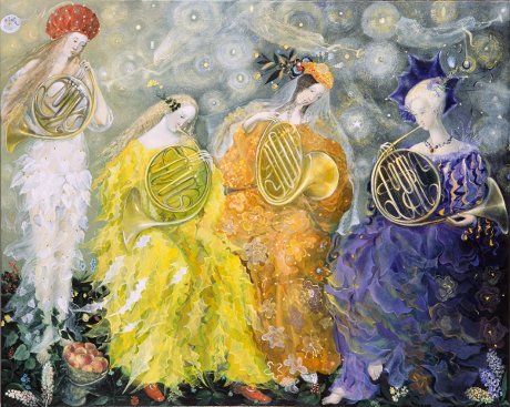 The painting -Sonata for four horns- (2006) by Annael (Anelia Pavlova), artist, after the (classical) music of Hindemith