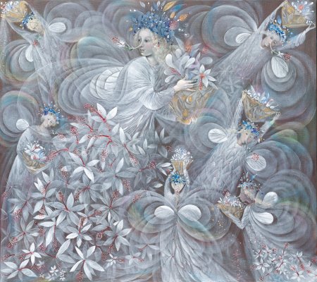 The painting -The white hibiscus- (2009) by Annael (Anelia Pavlova), artist, after the (classical) music of Damase