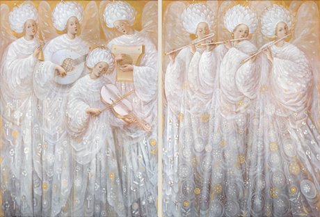 The painting -White Angels (diptych)- (2011) by Annael (Anelia Pavlova), artist, after the (classical) music of Zelenka