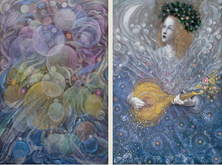 The painting -The Minstrel's song (diptych)- (2017) by Annael (Anelia Pavlova), artist, after the (classical) music of Martinu