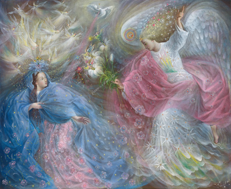 The painting -Annunciation II- (2023) by Annael (Anelia Pavlova), artist, after the (classical) music of Rautavaara
