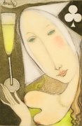 Wine label: Queen of Clubs (Peter Lehmann Semillon) by Annael (Anelia Pavlova), Australian artist